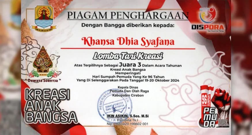 Prestasi: Juara 3 Lomba Tari Kreasi